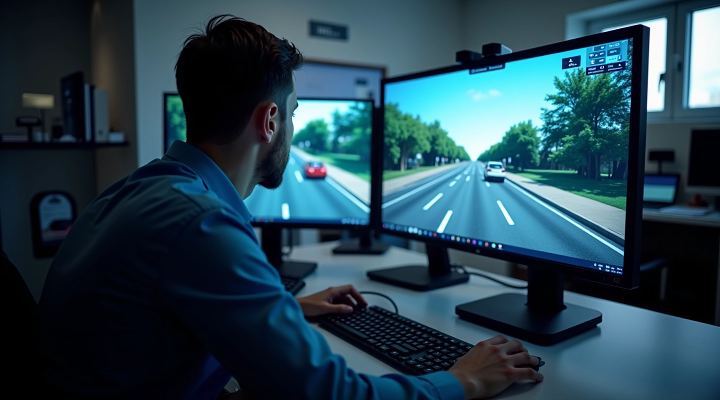 Computer workstation showing deep Q-learning training visualization for autonomous driving